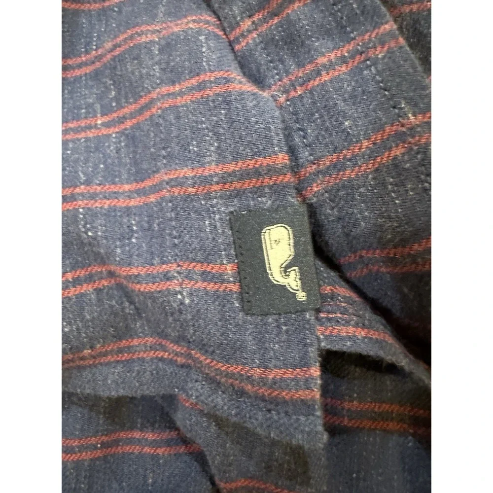 Vineyard Vines Slim Longshore Shirt Mens Sz XL Blue Red Striped Linen Blend